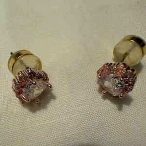 Gold and Pink Floral Stud Earrings with Central Stone